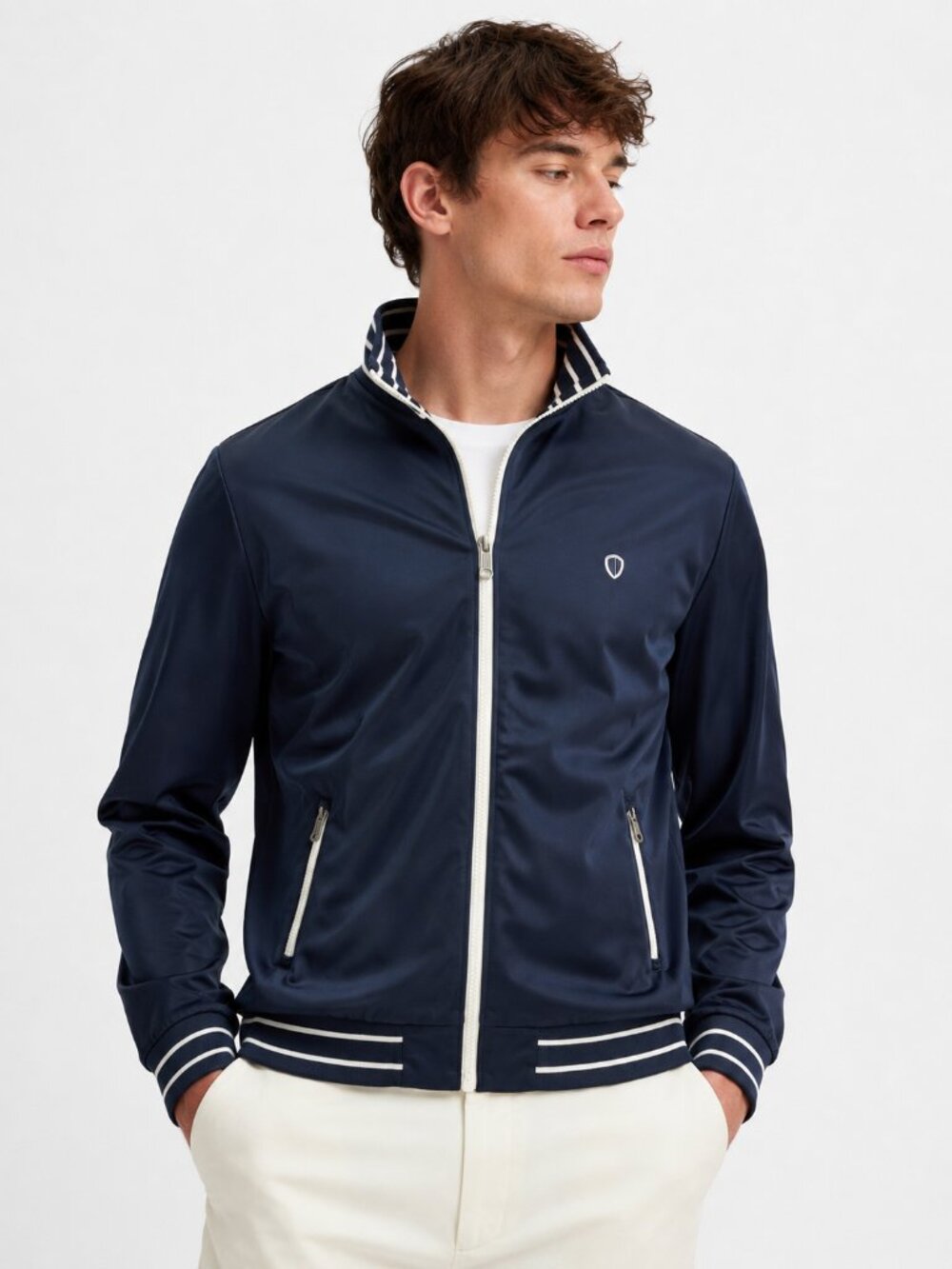 BEN SHERMAN Navy Blue Full Zip Retro Track Jacket Large
